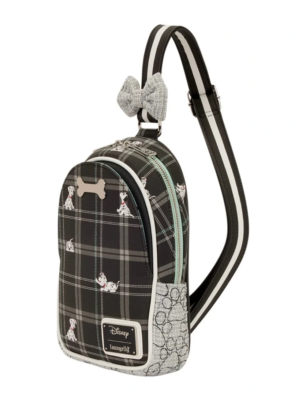 New!! Loungefly Black & Gray 101 Dalmatians Plaid Sling Bag